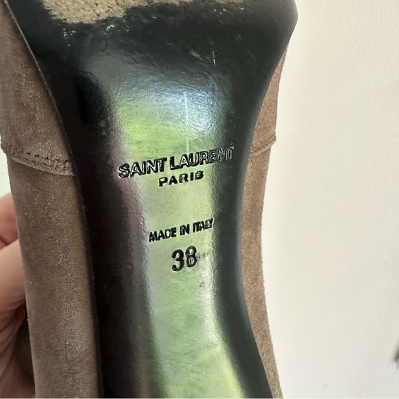 Saint Laurent Paris Road Gray Dipped Suede Heeled Ankle Bootie sz 38 - Picture 10 of 10